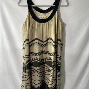 Rolando Santana Womens Tan Yellow Round Neck Geometric Print Tank Dress Size 12
